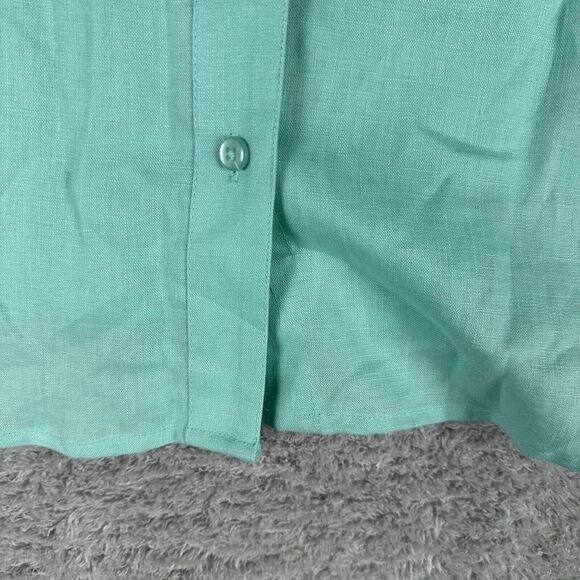 Kim Rogers Womens Linen Button Up Shirt 2X Light Blue Green Roll Tab Long Sleeve - Picture 5 of 14